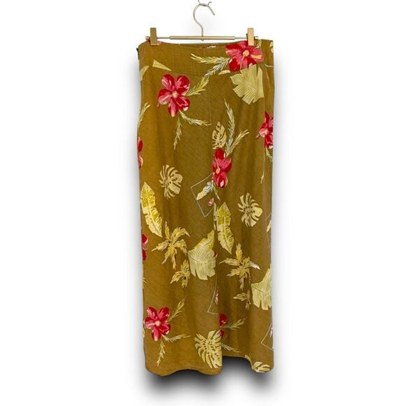 Y2K Vintage STUDIO JPR Linen Maxi Skirt Hibiscus Monstera Leaf Tropical Print 10 - Picture 3 of 6